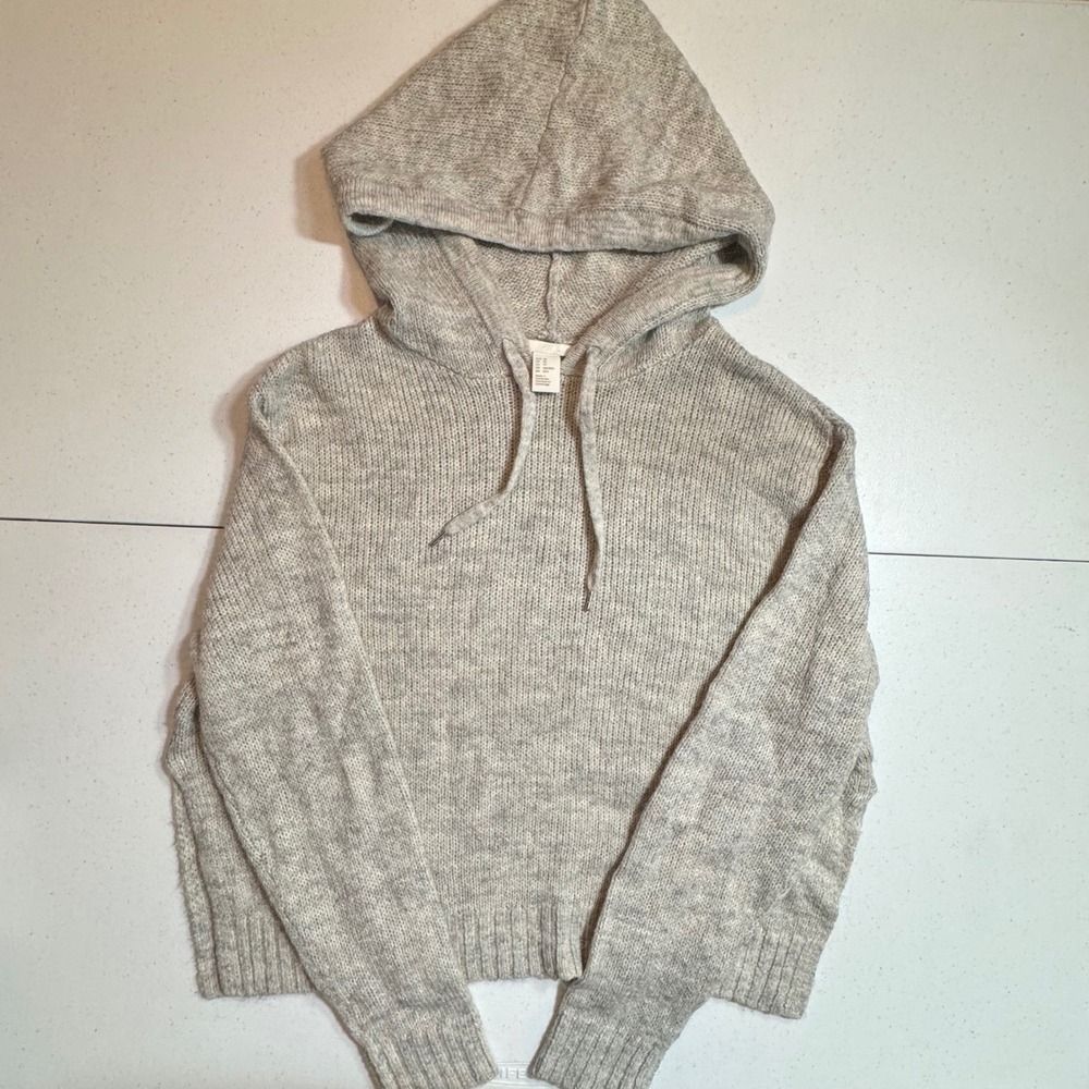 Alpaca Wool Blend Cozy Soft H&M Womens Gray Knit Hooded Sweater Minimalist Comfy